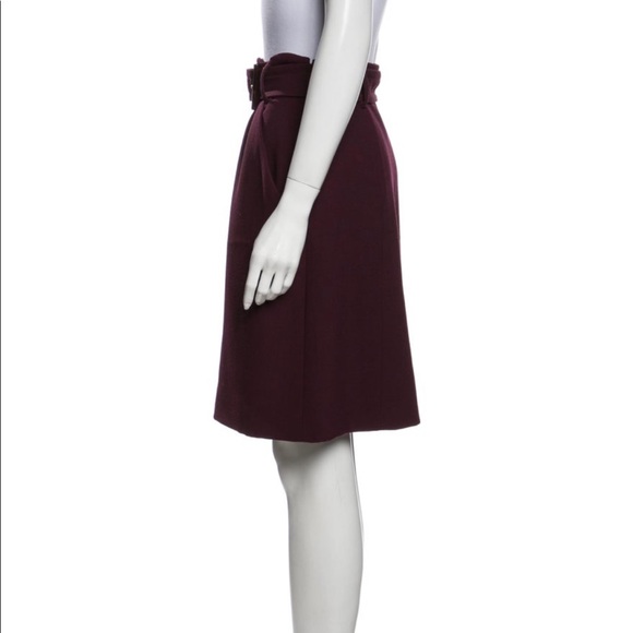 🚫SOLD🚫 Prada Burgundy Wool Belted A-line Skirt IT 42 EUC - Picture 3 of 6